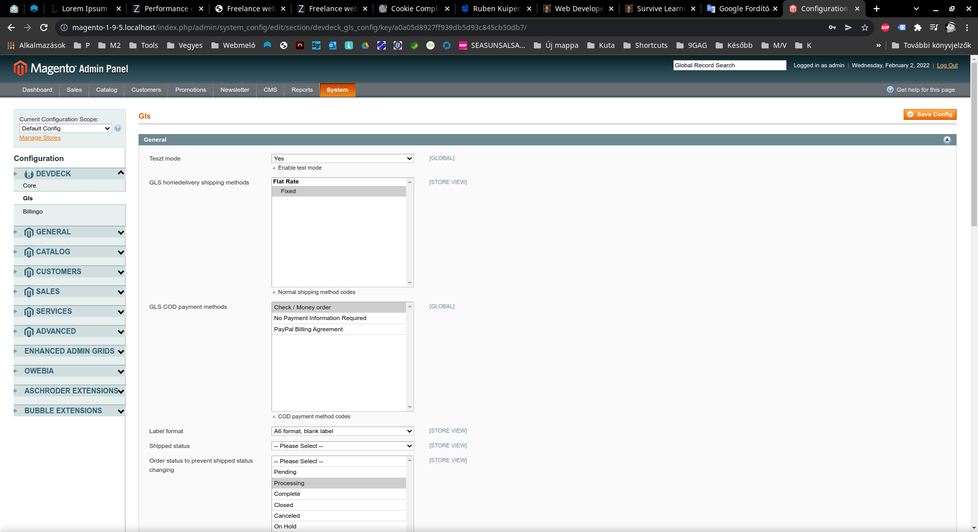 Gls settings page